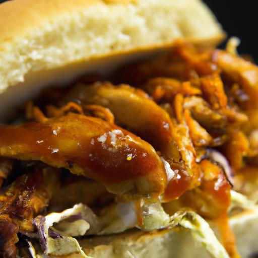 Smoky BBQ Pulled Chicken Sandwiches​ Topped with Crunchy Slaw