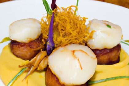 Golden Saffron-Butter Scallops atop Silky Sunchoke Purée
